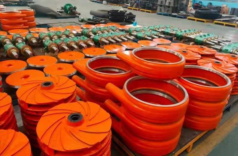 Impellers and volute liners, stacked for packing