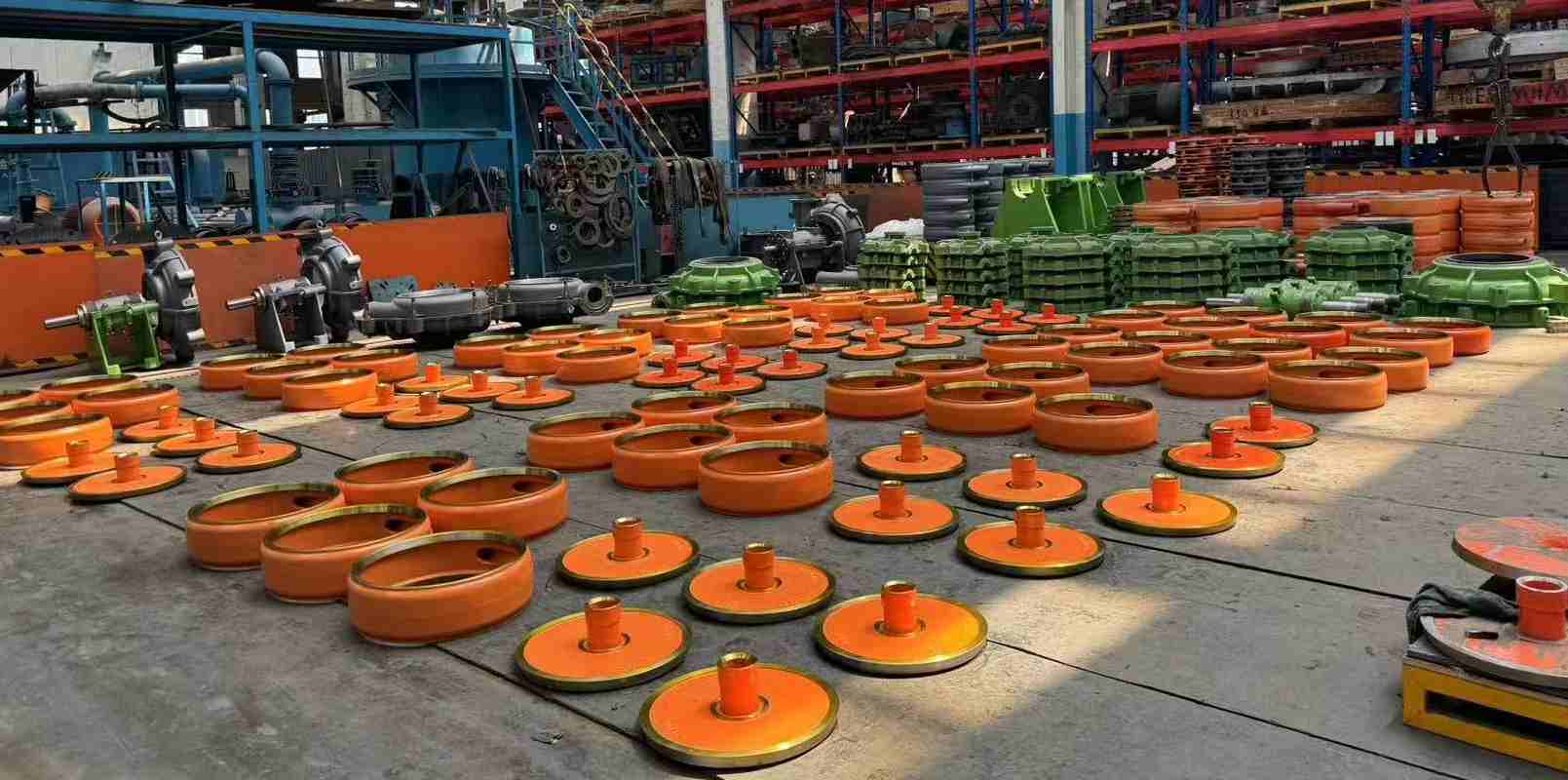 Orange wet-end parts — impellers and volute liners